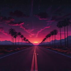 Synthwave road vibes sunset