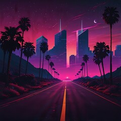 Synthwave road vibes sunset