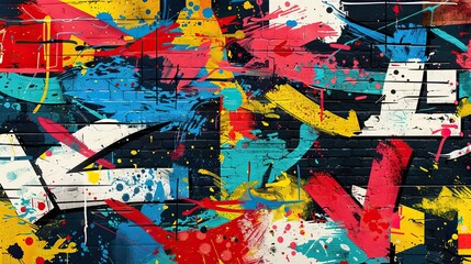 Fototapeta premium Abstract geometric art with colorful splashes of red yellow blue and black