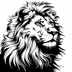 A black and white drawing of a lion