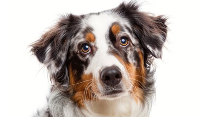 Australian Shepherd dog close up portrait isolated on white background
