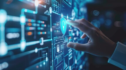 Cybersecurity Protection: Hand Interacting with a Digital Shield