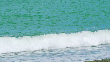 Waves Crushing In To Shore. Amazing Sea Surf Washing Tropical Scenic Shoreline. Slow motion.