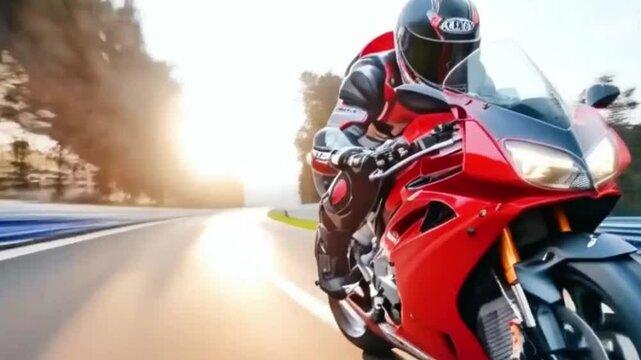 a rider riding a superbike with motion speed at laps road
