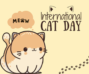 Brown And Yellow Minimalist International Cat Day 