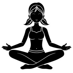 Black Color Silhouette of young Girl Yoga, Silhouette Vector Illustration,