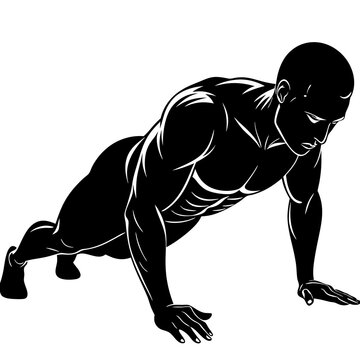 recommend clip art: Bodybuilder performing a push-up on the ground vector silhouette
