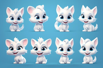 Fototapeta premium Adorable cartoon cat characters in various species on a vibrant blue background.