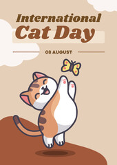 Soft Brown Animated International Cat Day Flyer 