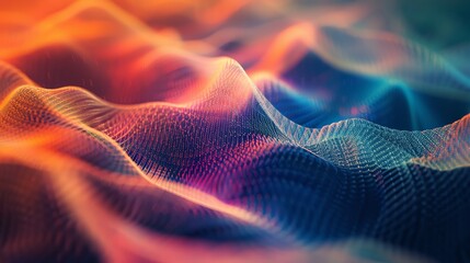 Fototapeta premium Abstract 3D rendering of colorful waves, blending vibrant hues and textures, creating a mesmerizing visual of dynamic movement.
