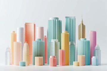 Obraz premium Pastel-colored 3D brand building icons on white background, minimalistic and sleek.