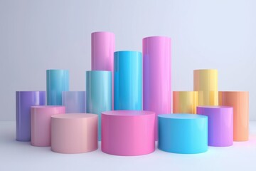 Pastel 3D market segmentation graphics on white background, contemporary and clean.