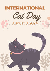 Beige Brown International Cat Day Illustrative Poster 