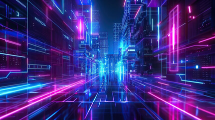 Journey through cyberpunk cityscape with neon lights