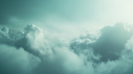 Obraz premium Serene sky filled with fluffy white clouds, softly lit by sunlight. Ideal for backgrounds, relaxation themes, and nature-related designs.