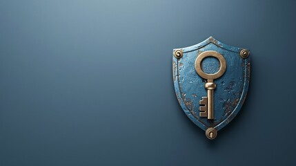 A shield with a key inside is depicted against a blue background, illustrating the concept of cybersecurity for the Internet.