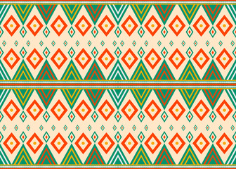 No.113.Colorful Geometric Ethnic Pattern with Diamonds and Triangles on Beige Background