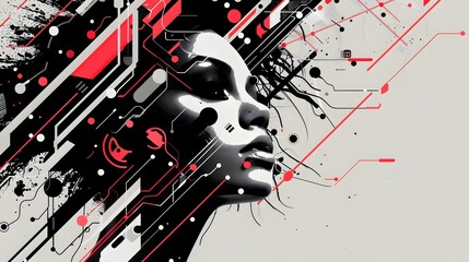 Surreal Futuristic Digital Glitch Art Abstract with Fluid Neon Particles and Geometric Patterns