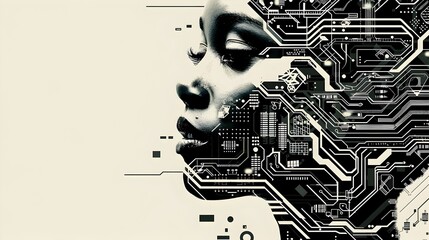 Futuristic Digital Portrait of Artificial Intelligence Concept