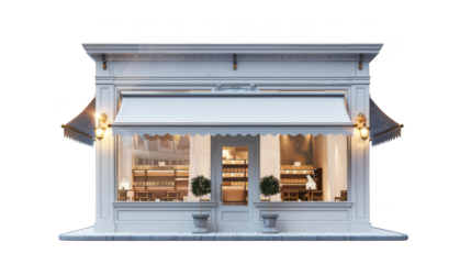 Cozy storefront of a bakery with a large window displaying delicious baked goods, inviting customers inside.