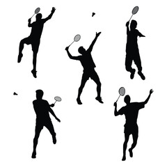 Badminton Player Silhouette Vector Art Set