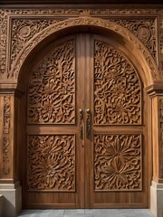 Obraz premium Artisan Crafted Wooden Door with Detailed Carvings