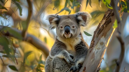Koala on eucalyptus tree outdoor. 