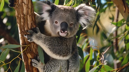 Obraz premium Koala on eucalyptus tree outdoor. 