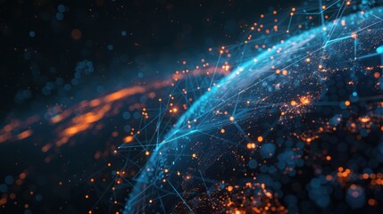 Obraz premium Global Network Connection, Abstract Blue and Orange Digital World