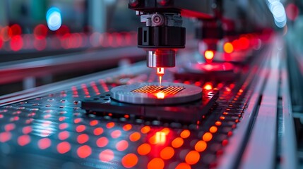 Futuristic automated robotic manufacturing process with high-precision laser cutting technology