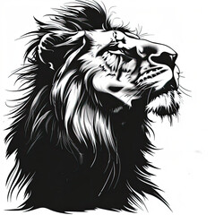 A black and white drawing of a lion