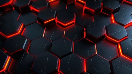 Obraz premium Abstract Hexagon Pattern with Red Glowing Edges