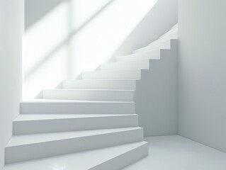 A clean and modern image of a minimalist white staircase. The bright light and simple design emphasize the elegance and purity of the architectural feature.
