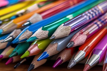 Obraz premium Close-up of pens and pencils.