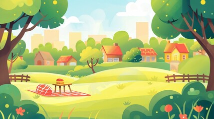 Landscape with houses and trees, illustration design