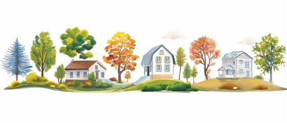 Landscape with houses and trees, illustration design