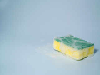 Close-up of Yellow Dish Washing Sponge,foamy cleaning sponge