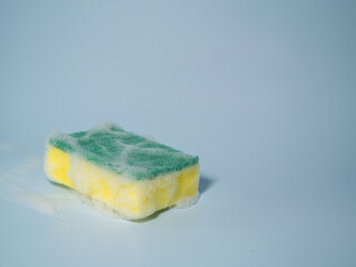 Close-up of Yellow Dish Washing Sponge,foamy cleaning sponge