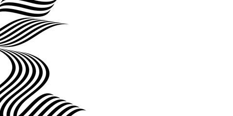 Black on white abstract perspective line wave with 3d dimensional effect isolated on white background