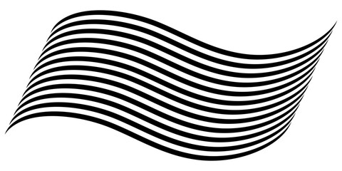 Black on white abstract perspective line wave with 3d dimensional effect isolated on white background