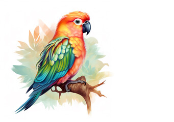 Fototapeta premium Watercolor painting of a peach faced lovebird isolated on white background. Bird. Animals.