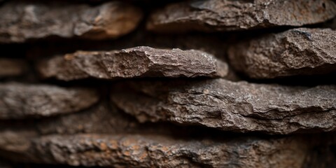 Close-up of layered slate rock formations showing rough textures and varied shades of brown and gray