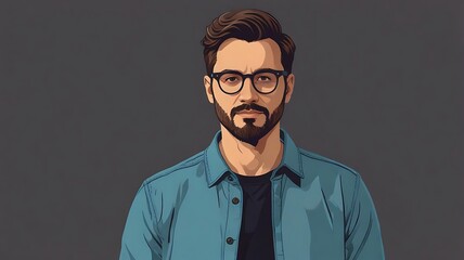 Fototapeta premium Vector of a Character Standing Alone Wearing Glasses Avatar