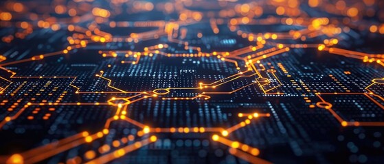 Abstract digital network with glowing lines.