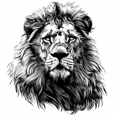 A black and white drawing of a lion