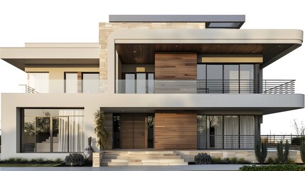 Fototapeta premium Stunning Modern Architecture House with Facade of Glass,Wood and Stone in Scenic Landscape Setting