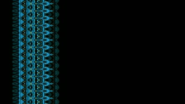Fractal motion graphics with beautiful neon light texture. Geometric retro ornament with dynamic flow motion on dark background as copy space.