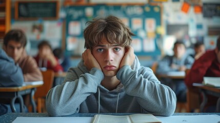 Bored Teenage Student Sitting in Classroom During Lecture Time