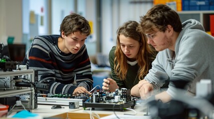 Team working on robotics project