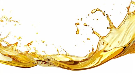 Fototapeta premium Yellow oil splash on a white background, liquid texture, artistic element.